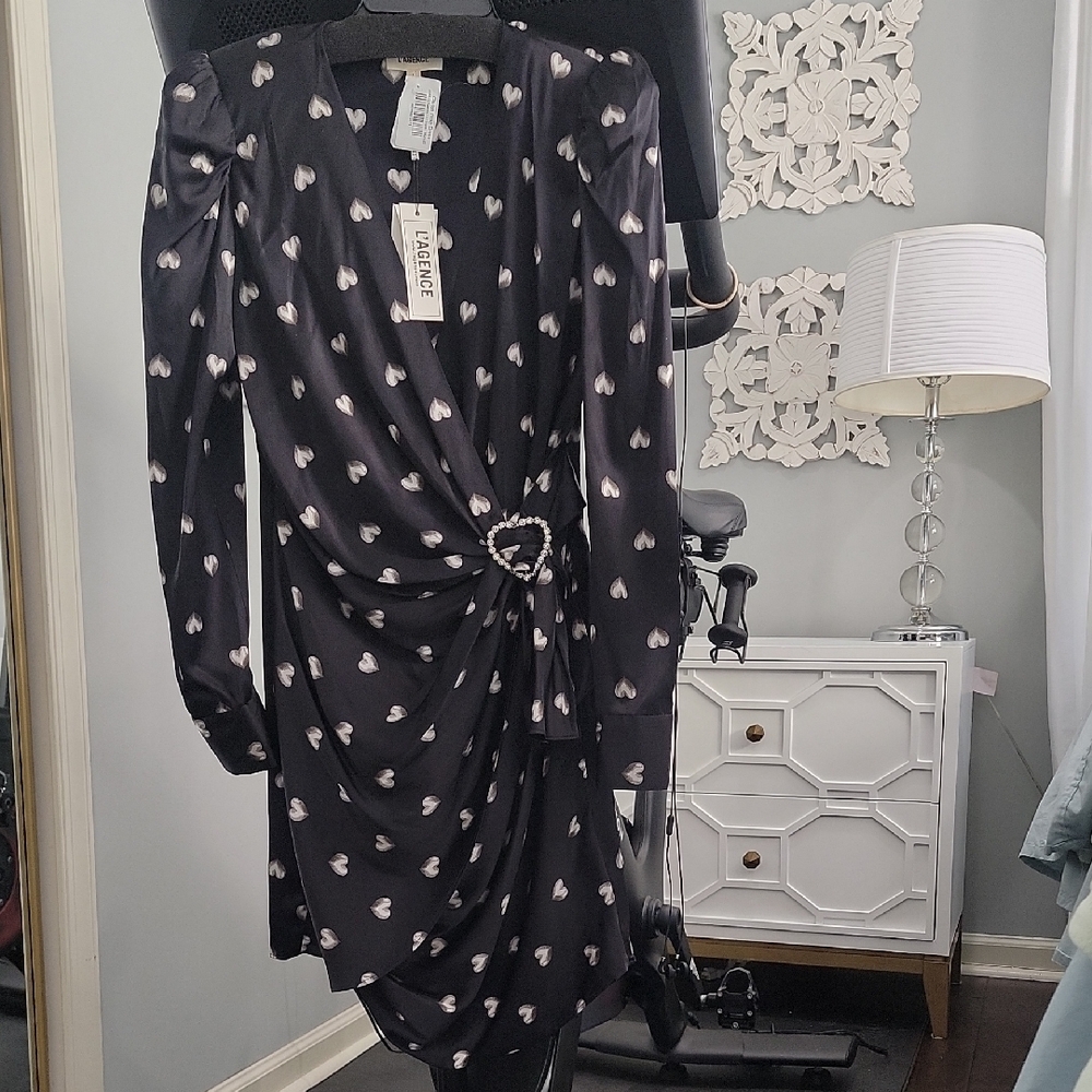 L'Agence Black Heart Print Dress